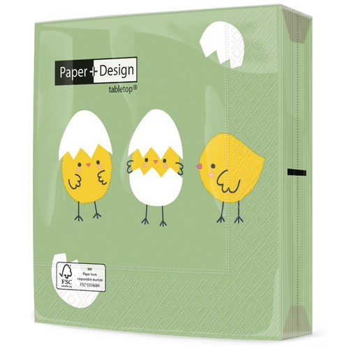 20 Servietten Joyful Chicks - Lustige Küken in Eierschale 33x33cm