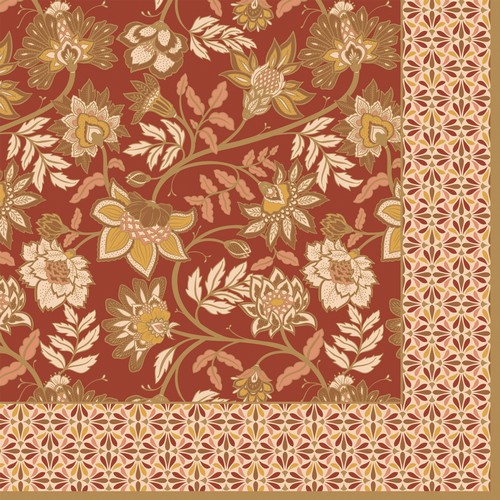 20 Servietten Fleurs de reves - Blumen im Stickerei-Stil rot-gold 33x33cm