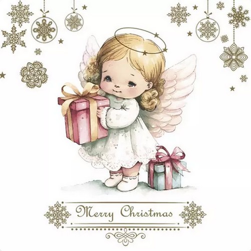 20 Servietten Lovely Angel with Presents - Engel mit Weihnachtsgeschenke 33x33cm