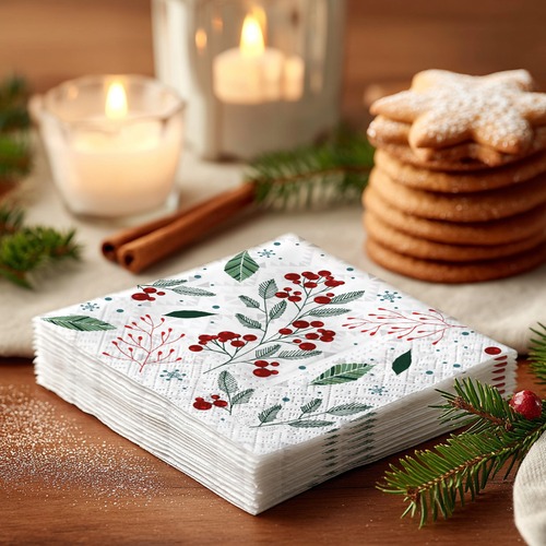 20 kleine Cocktailservietten Festive florals - Natürliche Winter-Elemente 25x25cm