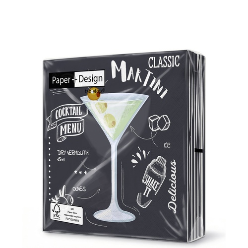 20 kleine Cocktailservietten Martini Black - Martini trinken 25x25cm
