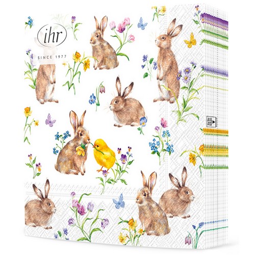 20 Servietten Easter Friends white - Hasen treffen auf Küken weiß 33x33cm