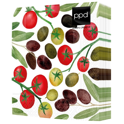 20 Servietten Olives & Tomatoes - Tomaten und Oliven 33x33cm