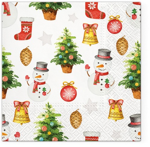 20 Servietten Snowmen Pattern - Muster von Schneemänner und Tannenbäume 33x33cm