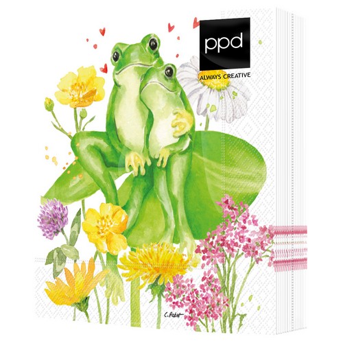 20 Servietten Tina & Tom - Froschpaar an Blumen 33x33cm