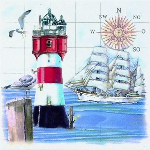 20 Servietten Lighthouse & Compass - Segelschiff an Leuchtturm 33x33cm