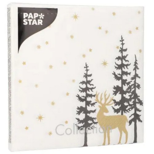 20 Servietten Golden Deer - Goldener Hirsch an Bäume 33x33cm