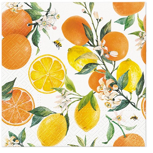 20 Servietten Citrus with Bees - Zitrusfrüchte in gelb und orange 33x33cm