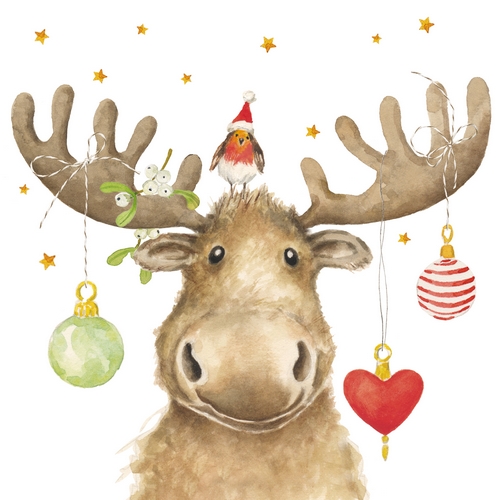 20 Servietten Elmo & Friend - Vogel an Weihnachts-Elch 33x33cm