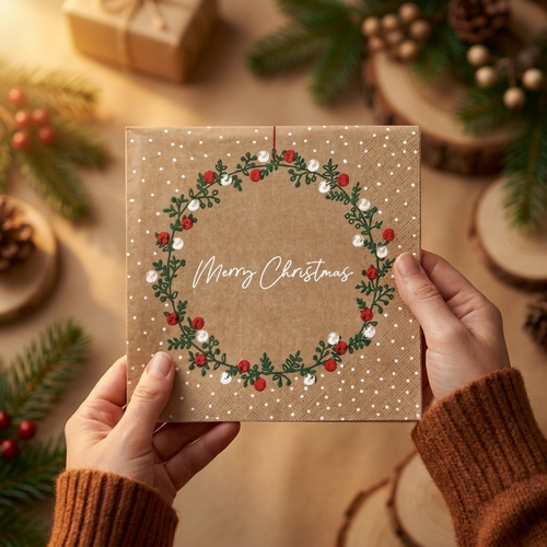 20 Servietten A Christmas Wish - Merry Christmas im Weihnachtskranz 33x33cm