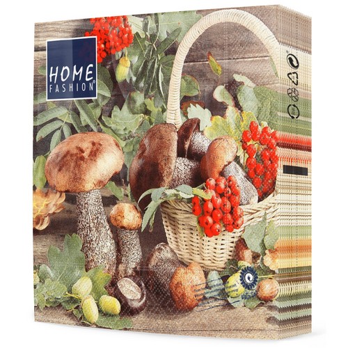 20 Servietten Fall Season - Pilze und Beeren sammeln 33x33cm