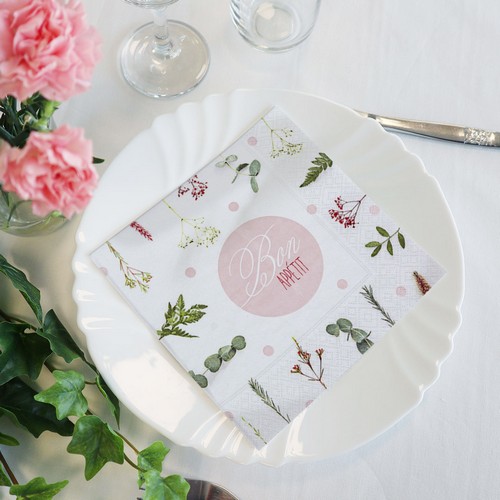 20 Servietten Bon Appétit - Guten Appetit mit Gräser 33x33cm