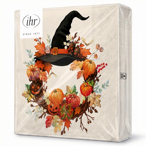 20 Servietten Whitch Wreath - Herbstkranz mit Hexenhut 33x33cm