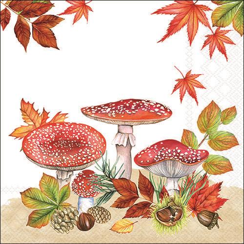 20 Servietten Fly Agaric Group - Fliegenpilze an Herbstblätter 33x33cm