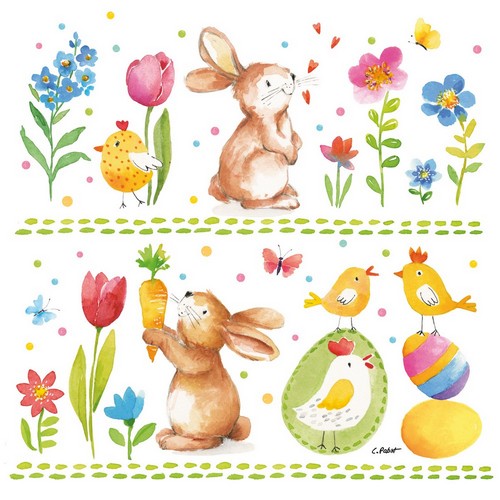20 Servietten Rabbits at Work - Hasen und Küken im Frühling 33x33cm