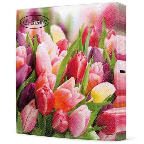 20 Servietten Pink & Violet Tulips - Tulpen in rosa und rot 33x33cm