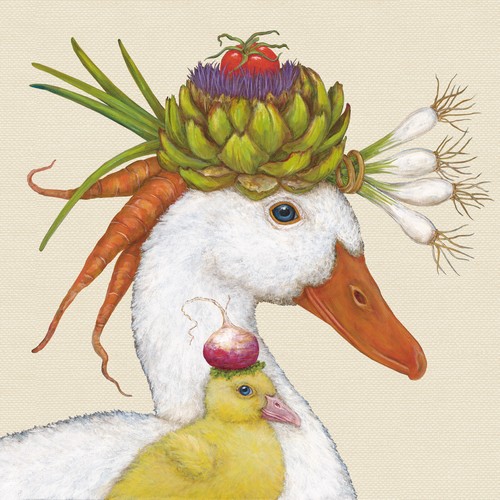 20 Servietten The Gardeners - Gans und Küken mit Kopfschmuck 33x33cm