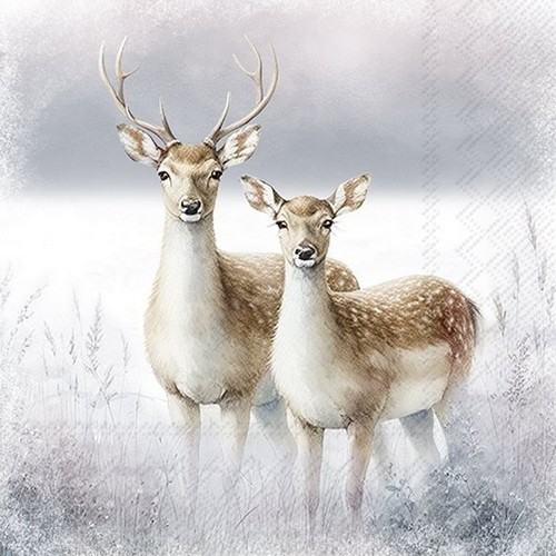 20 Servietten Magic Winter Deers - Hirsch-Paar im Winter 33x33cm