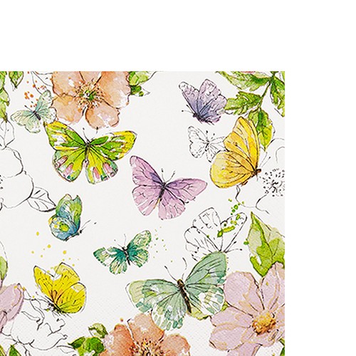 20 kleine Cocktailservietten Colourful Butterflies pure - Schöne Schmetterlingsszene natur 25x25cm