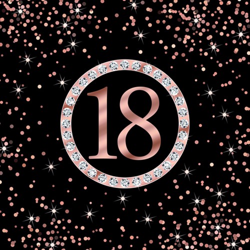 20 Servietten Rose Gold 18th - 18 im Kreis um Konfetti rosegold 33x33cm