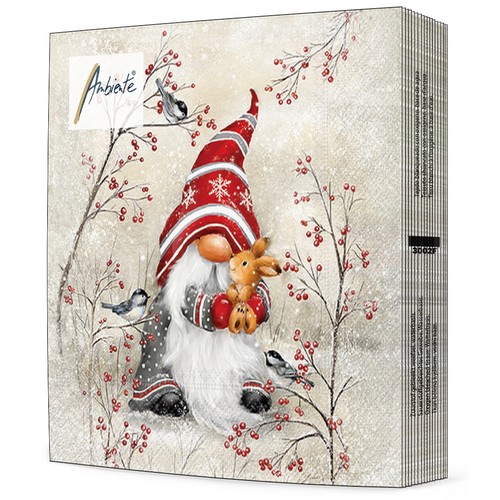 20 Servietten Dwarf Hug - Niedlicher Zwerg mit Hase 33x33cm