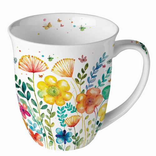 Tasse aus Porzellan Vibrant spring white - Moderne, bunte Frühlingswiese 0,4L, Höhe 10,5cm