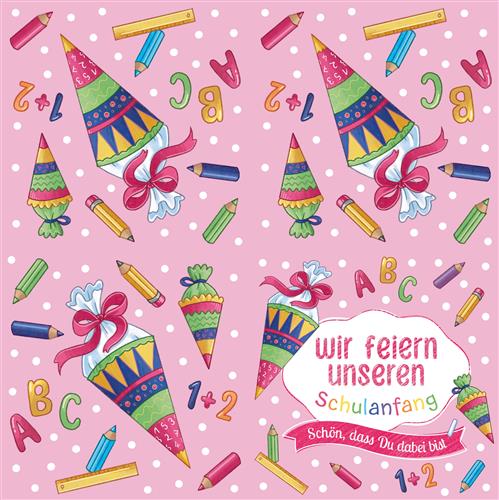 20 Servietten Unser Schulanfang rosa 33x33cm