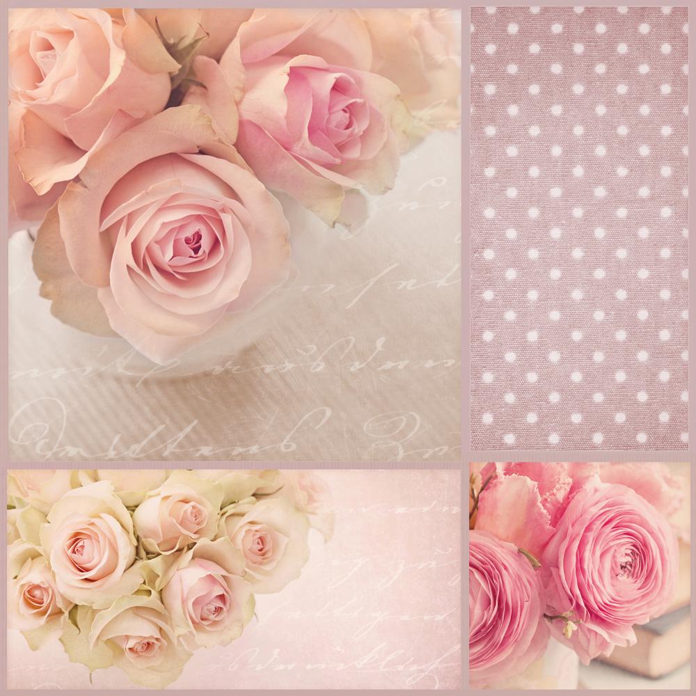 20 Servietten Romantic Rose - Collage rosa Rosen 33x33cm
