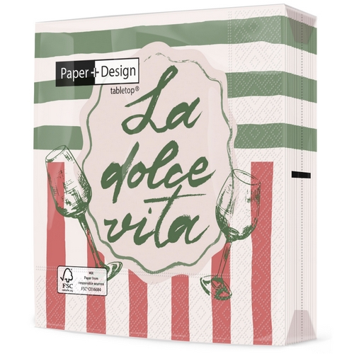 20 Servietten La dolce vita - La dolce Vita auf Streifen 33x33cm