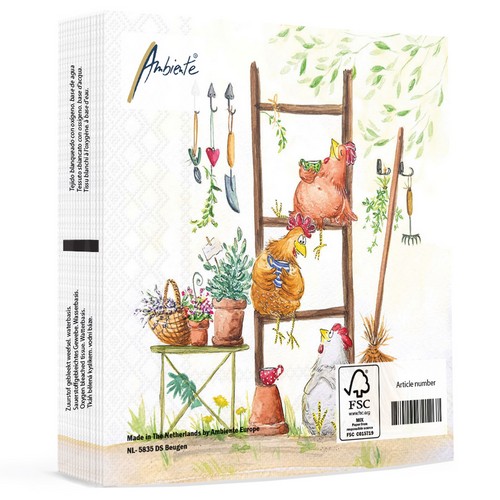 20 Servietten Break Time - Hühner auf Leiter 33x33cm