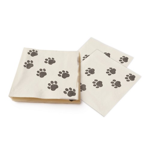 20 Servietten Paws - Schwarze Pfotenabdrücke 33x33cm