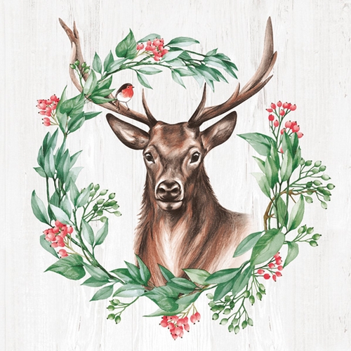 20 Servietten Great Deer in Wreath - Stolzer Hirsch im Kranz 33x33cm