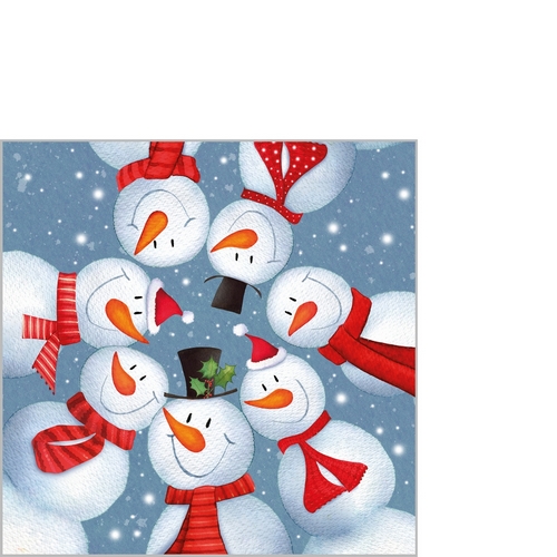 20 kleine Cocktailservietten Snowmen Circle - Witziger Schneemann-Kreis 25x25cm