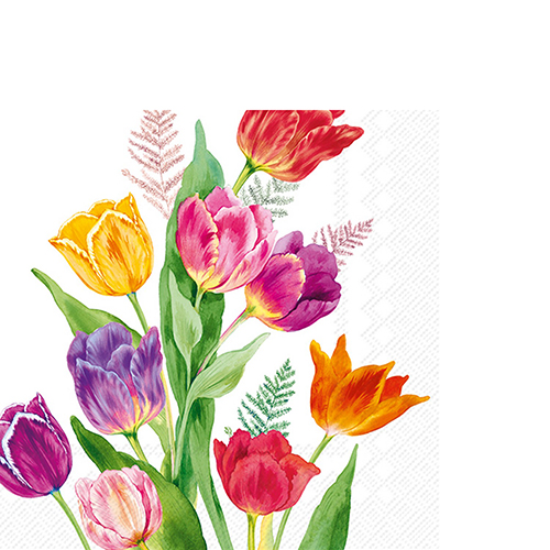 20 kleine Cocktailservietten Bright Tulips 25x25cm
