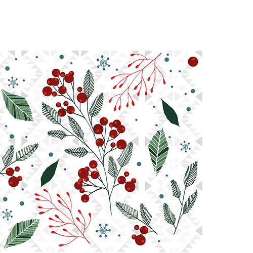 20 kleine Cocktailservietten Festive florals - Natürliche Winter-Elemente 25x25cm