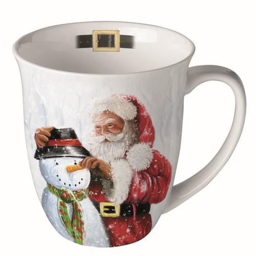 Tasse aus Porzellan Santa and Snowman - Weihnachtsmann dekoriert Schneemann 0,4L, Höhe 10,5cm