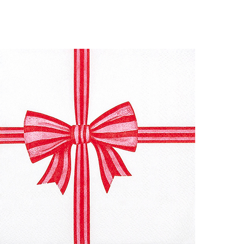 20 kleine Cocktailservietten Ribbon pink - Geschenkeschleife rot 25x25cm