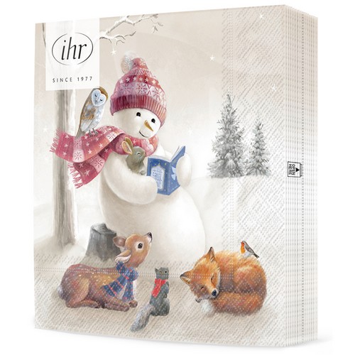 20 Servietten Bedtime Stories - Schneemann liest den Tieren vor 33x33cm