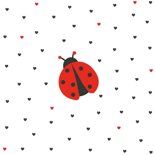 20 Servietten Little Ladybird - Marienkäfer um Herzen 33x33cm