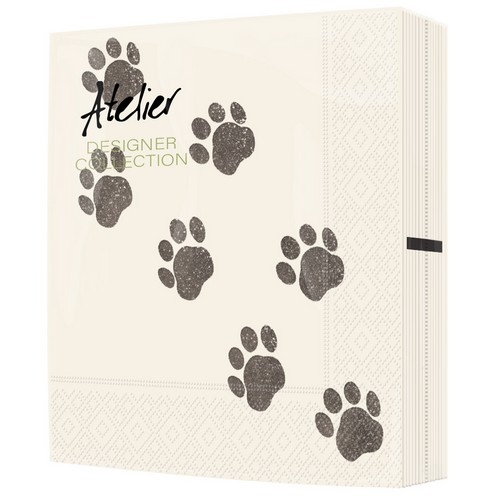20 Servietten Paws - Schwarze Pfotenabdrücke 33x33cm