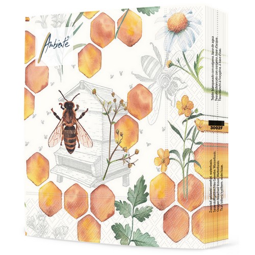 20 Servietten Honeycomb - Bienenkönigin an Honigwaben 33x33cm