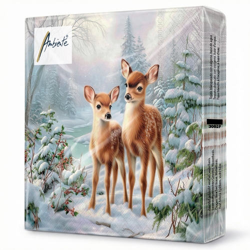 20 Servietten Olivia and Oliver - Reh-Paar im Winterwald 33x33cm