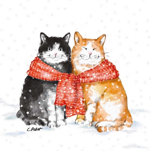 20 Servietten O´Malley & Friend Winter - Winterkatzen verbunden 33x33cm