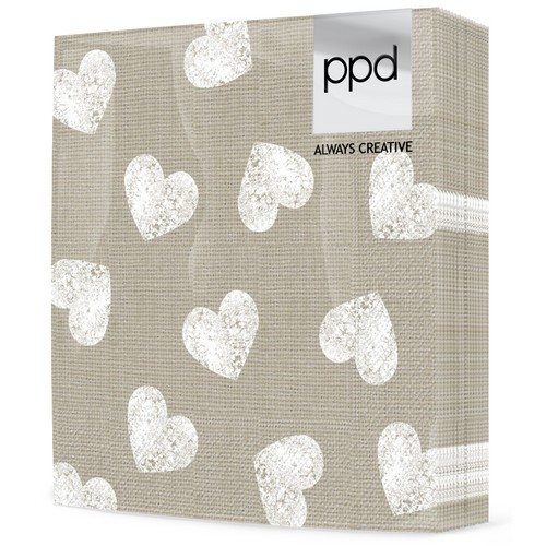 20 Servietten Fashion Hearts taupe white - Verstreute Herzen auf taupe 33x33cm
