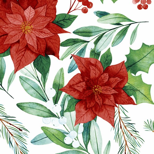 20 Servietten Winter Nature - Roter Weihnachtsstern mit Blätter 33x33cm