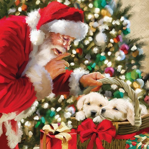 20 Servietten Just be quiet - Weihnachtsmann und Welpen 33x33cm
