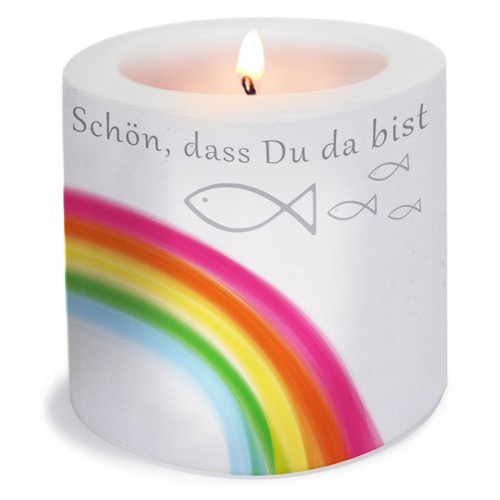 Kerze rund Rainbow Fishes colourful - bunt Ø 8cm, Höhe 7,5cm