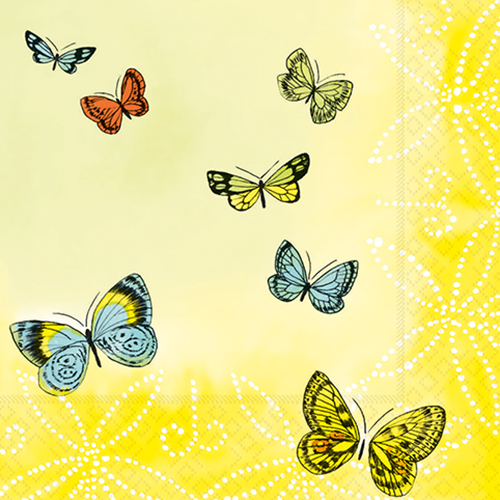 20 Servietten Papillons - Schmetterlinge auf gelb 33x33cm