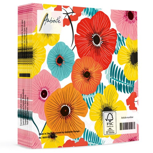 20 Servietten Colourful Flowers red - Moderne bunte Blütenvielfalt rot 33x33cm