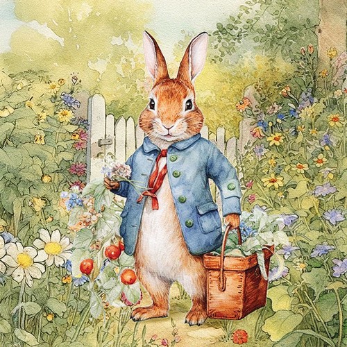 20 Servietten Mister Rabbit - Hasenmann im Garten 33x33cm
